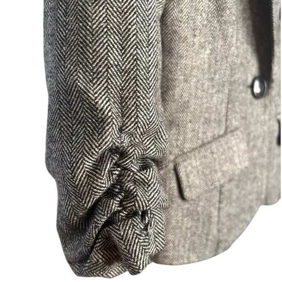 Stooshy Blazer Womens Medium Herringbone Gray Black 3/4 Puff Sleeve Button Y2K - Picture 3 of 7